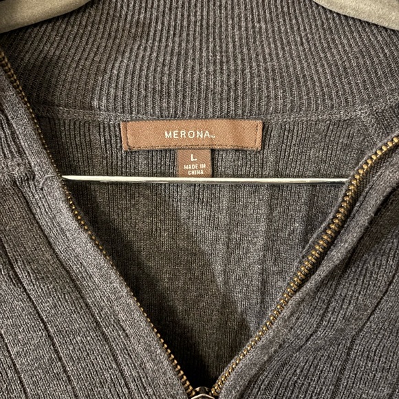 Merona: Gray Quarter Zip Mock Neck ribbed sweater 100% cotton - Picture 3 of 3